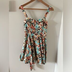 Floral A-Line mini dress in Aqua and Coral